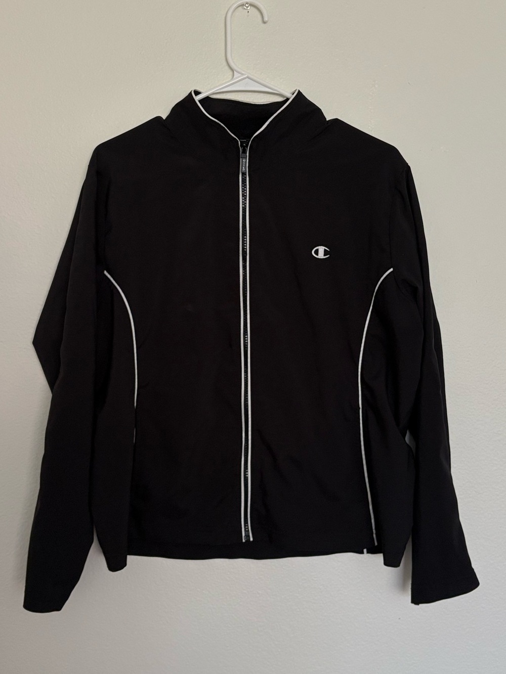 Champion Black Zip-Front Performance Jacket with White Piping Size Large